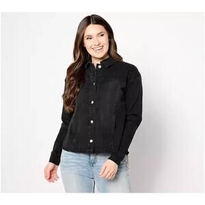 Women with Control My Wonder Denim Embellished Fringe Jacket Black M A643216